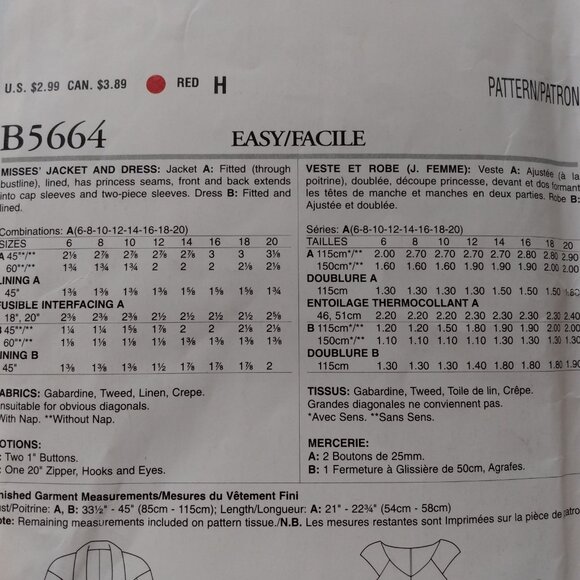 Cap Sleeve Dress and Jacket Suit Sewing Pattern Fitted Size 6-20 UNCUT 5664 - Picture 5 of 9